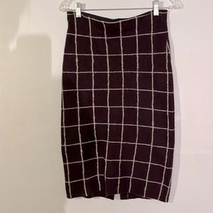 100% wool comfy pencil skirt brown taupe window pane comfort waist